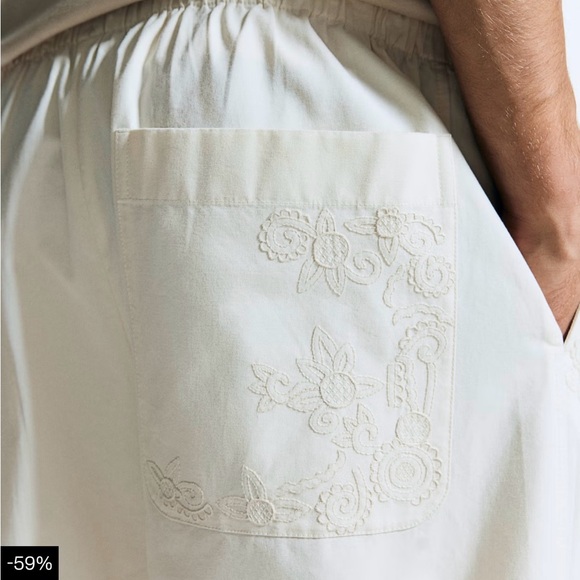 Men’s H&M x Anamika Khanna Cream Wide-Leg Cotton Embroidered Pants. L. NWT. - Picture 2 of 9